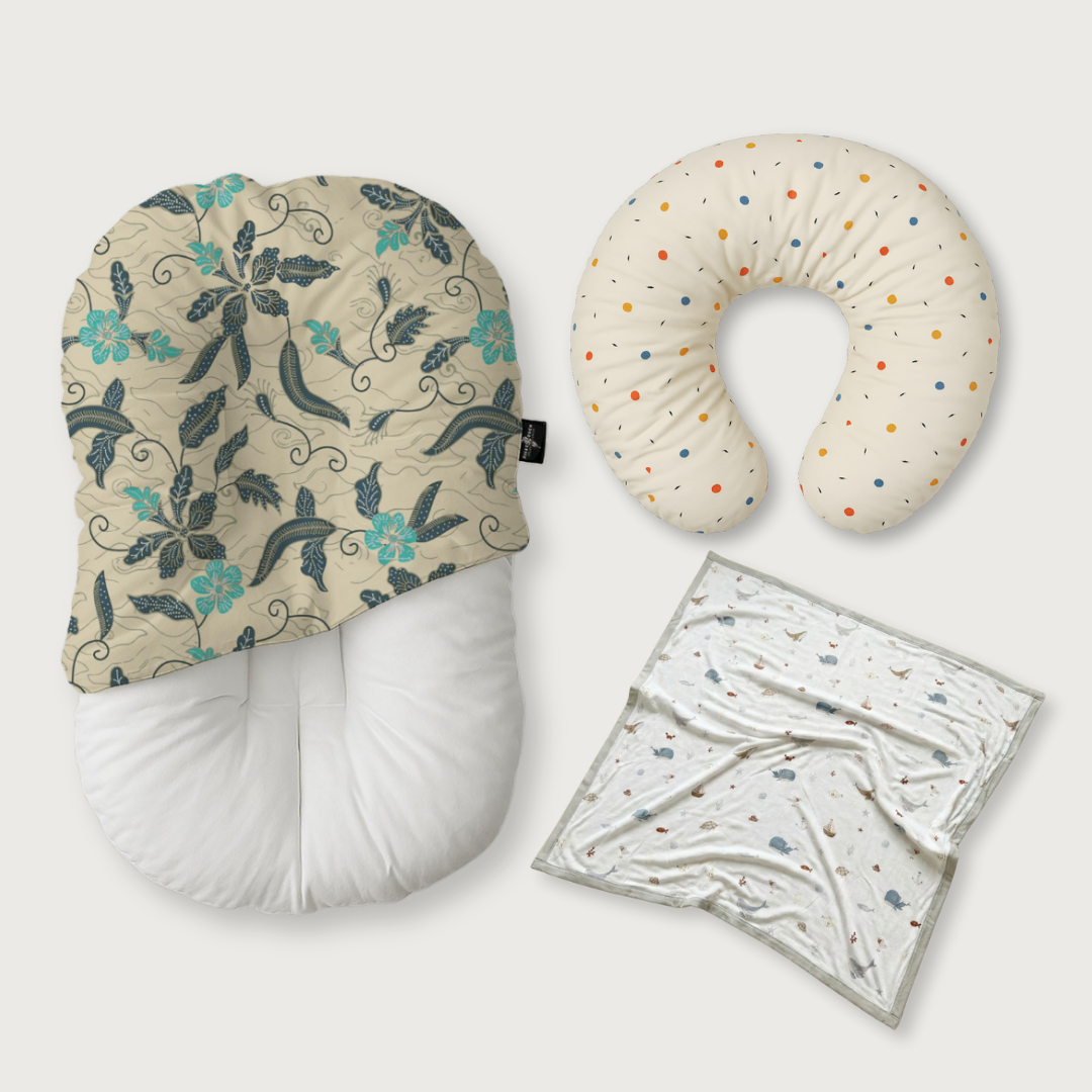 (Trio Bundle) Duck-Down Infant Lounger + Crescent Pillow + Bamboo Blanket