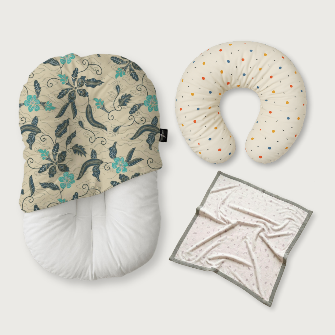 (Trio Bundle) Duck-Down Infant Lounger + Crescent Pillow + Bamboo Blanket
