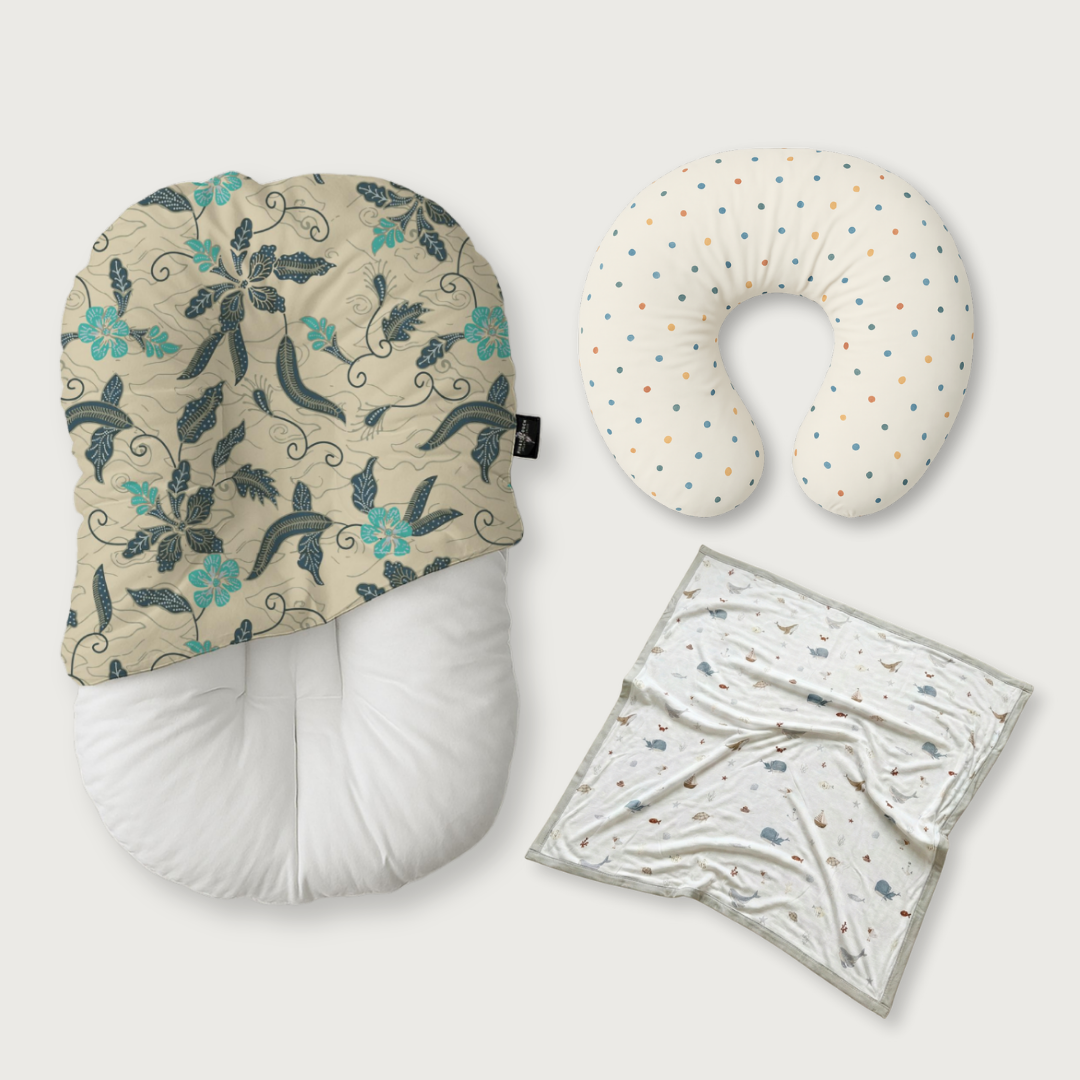 (Trio Bundle) Duck-Down Infant Lounger + Crescent Pillow + Bamboo Blanket