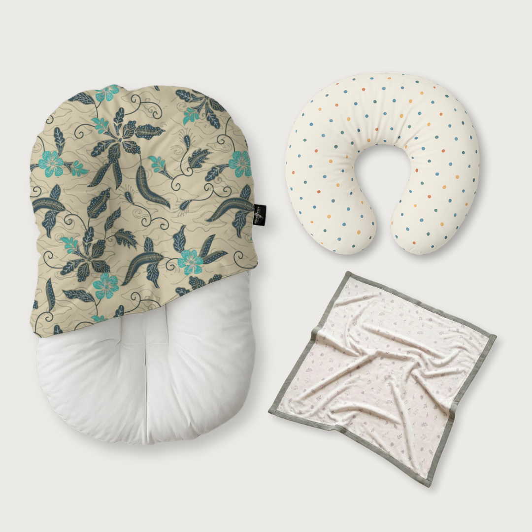 (Trio Bundle) Duck-Down Infant Lounger + Crescent Pillow + Bamboo Blanket