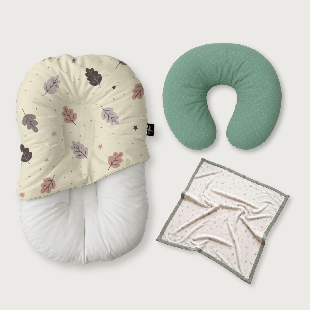 (Trio Bundle) Duck-Down Infant Lounger + Crescent Pillow + Bamboo Blanket