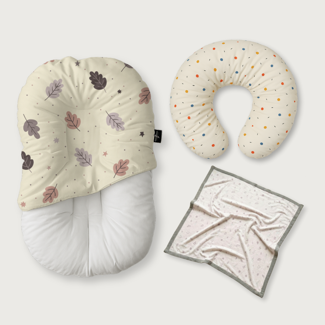 (Trio Bundle) Duck-Down Infant Lounger + Crescent Pillow + Bamboo Blanket