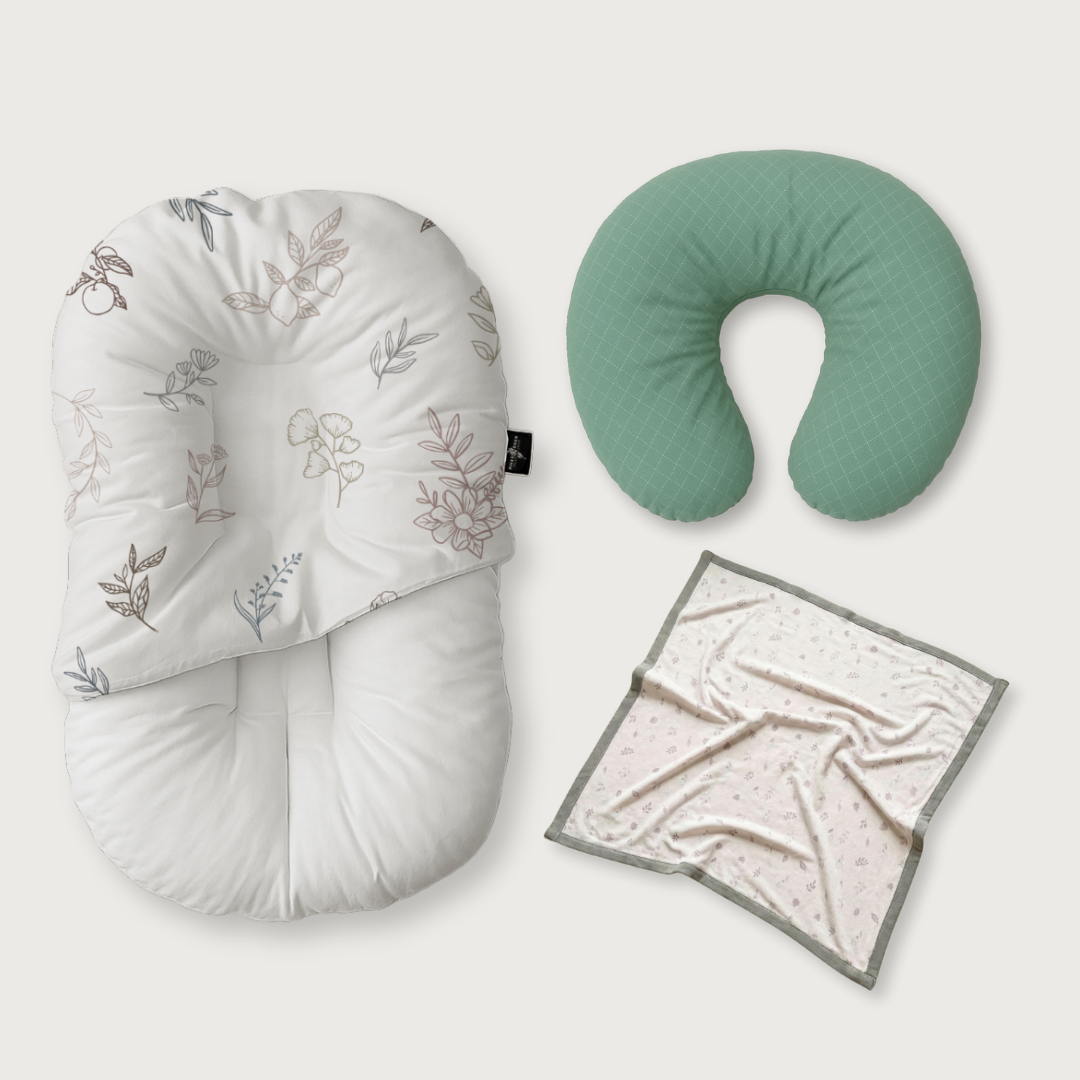 (Trio Bundle) Duck-Down Infant Lounger + Crescent Pillow + Bamboo Blanket