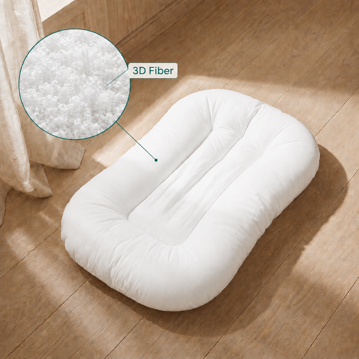 Finest Touch Easy Care Infant Lounger with labeled 3D Fiber detail