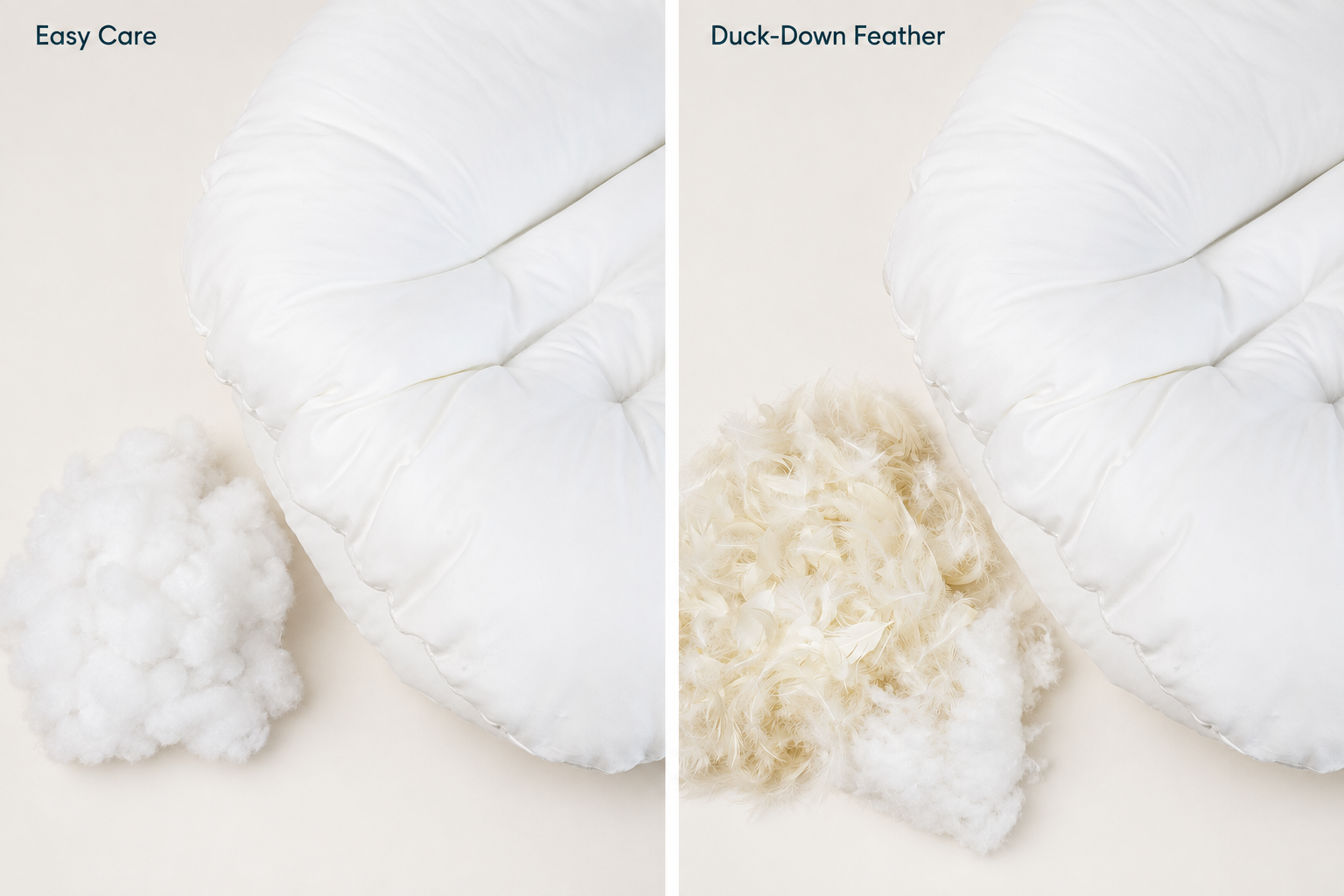 Easy Care and Duck-Down Feather inner lounger foot stitching and filling samples, based on Finest Touch product photographs