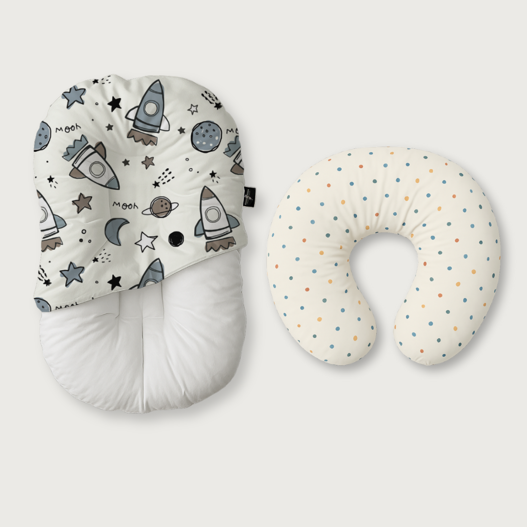 Duck-Down Infant Lounger + Crescent Pillow Bundle