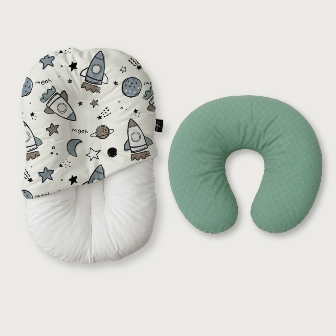 Duck-Down Infant Lounger + Crescent Pillow Bundle