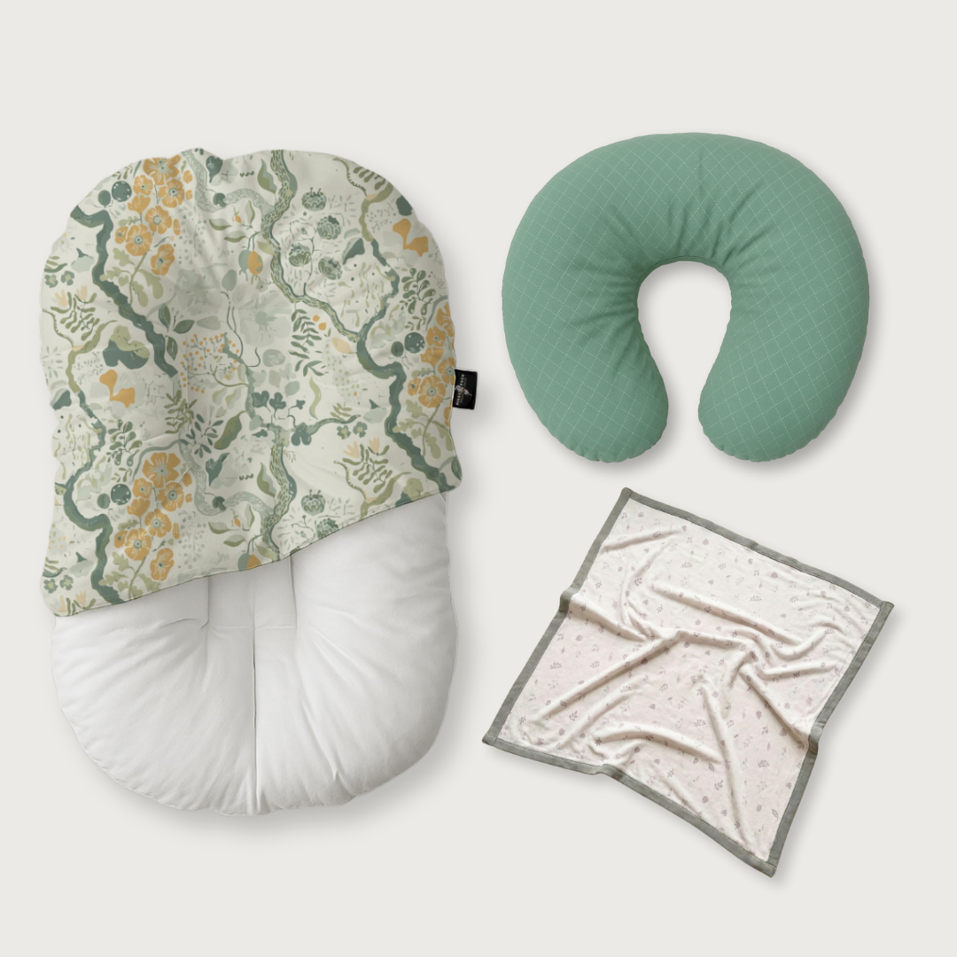 (Trio Bundle) Duck-Down Infant Lounger + Crescent Pillow + Bamboo Blanket