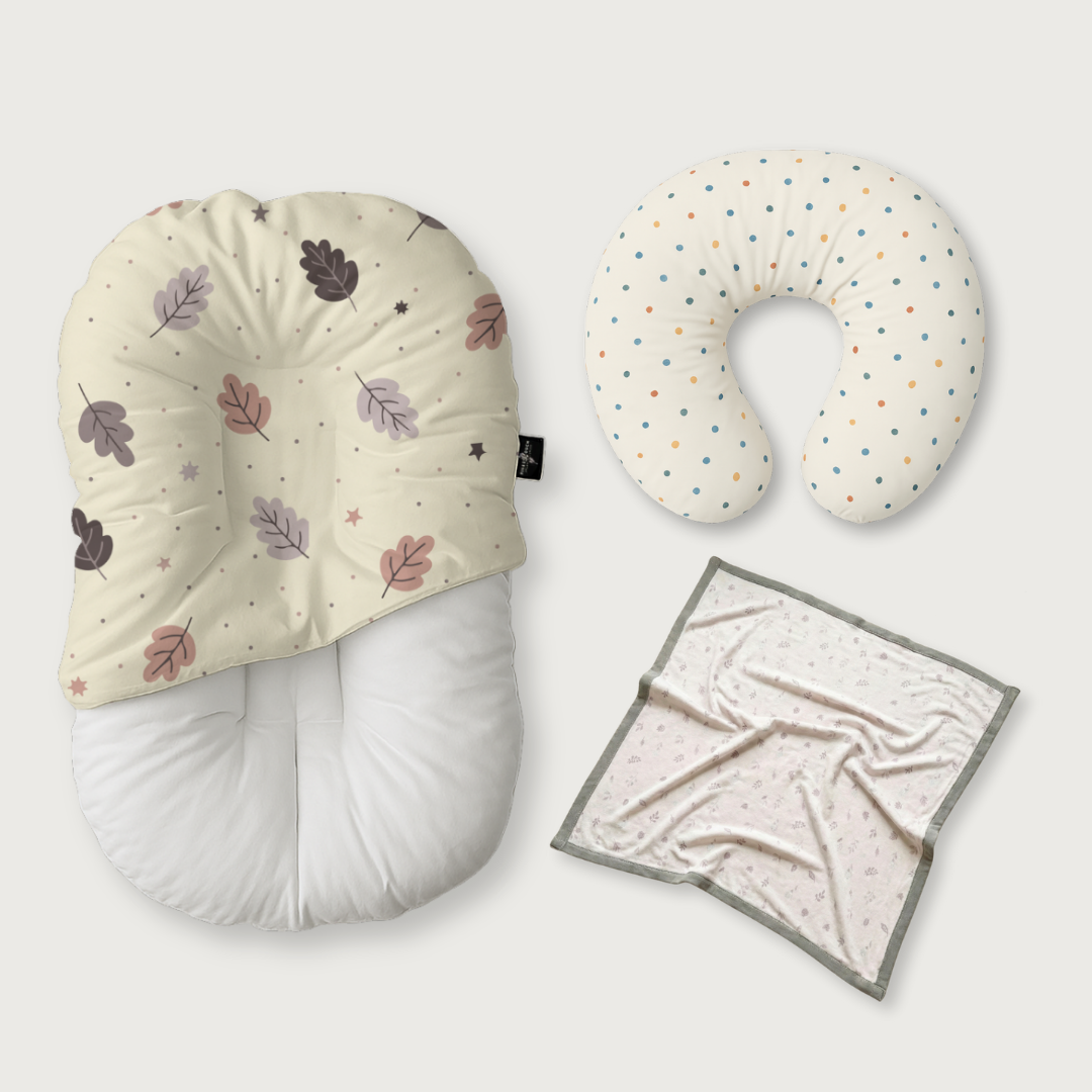 (Trio Bundle) Duck-Down Infant Lounger + Crescent Pillow + Bamboo Blanket