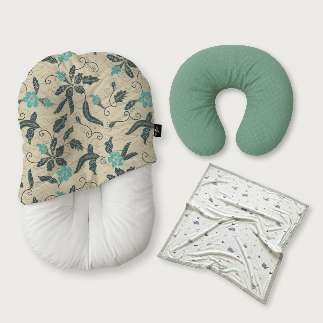 (Trio Bundle) Duck-Down Infant Lounger + Crescent Pillow + Bamboo Blanket