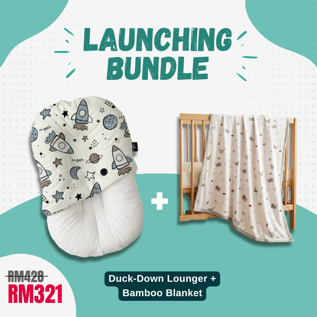 Launching Bundle (Duck-Down Infant Lounger + Bamboo Blanket) — Organic Baby Newborn Portable Mattress With Hugging Effect + Bamboo Fabric Blanket For Newborn With Cooling Effect